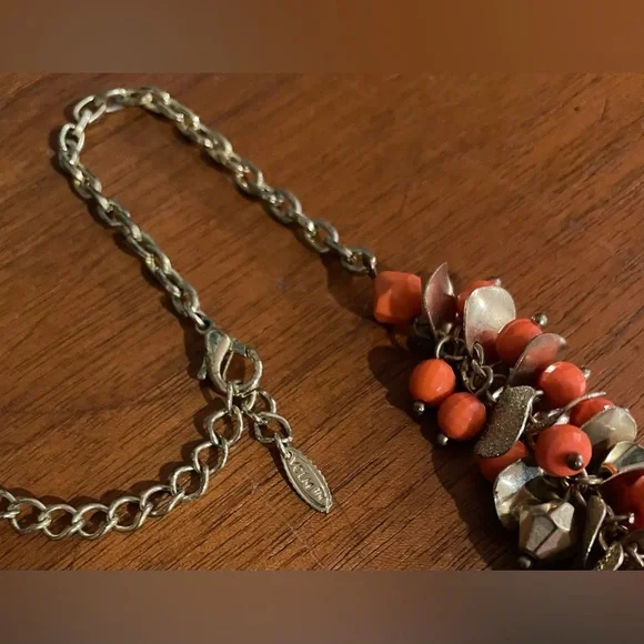 3 for $30 Vintage GoldTone Cluster Beaded Necklace Orange Gold Beads Signed VCLM - Picture 3 of 12